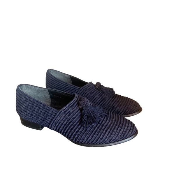 Stuart Weitzman Textured Navy Loafers with Tassels 6 - Picture 2 of 7